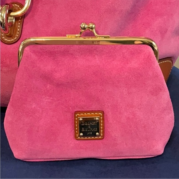 Dooney & Bourke Florentine Logo Lock Pink Suede Hobo & Kisslock Purse & Dustbag - Picture 4 of 16
